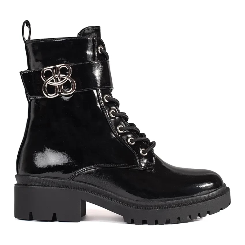 Czarne lakierowane botki workery damskie