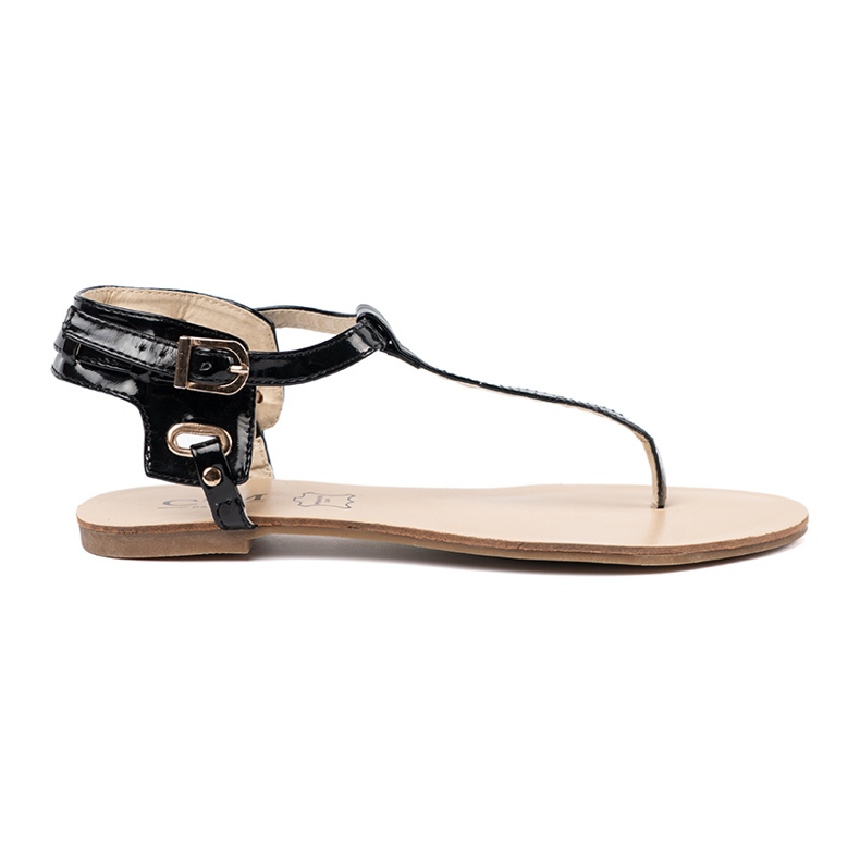 Czarne sandałki płaskie w stylu japonek