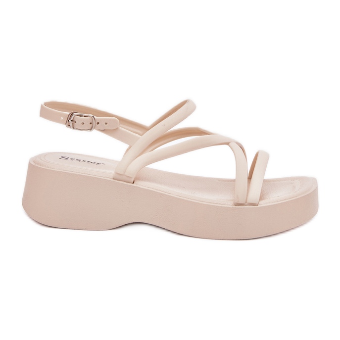Sandały Damskie Na Platformie Z Paskami Jasnobeżowe beżowy
