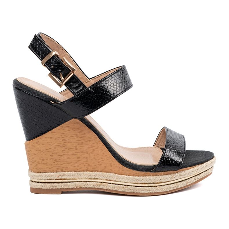 Shelvt Wysokie sandały na koturnie czarne