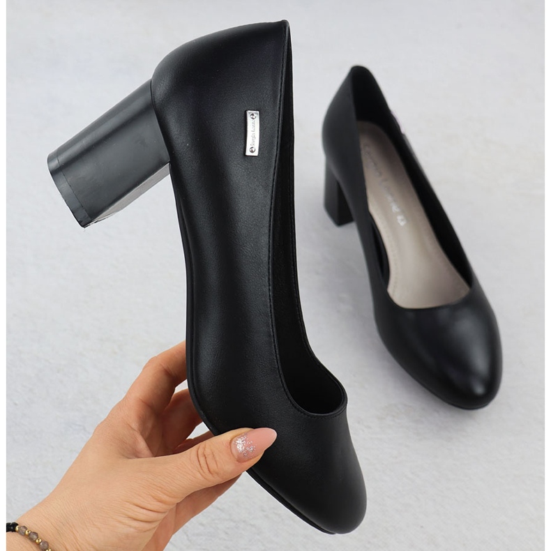 Czółenka na słupku czarne Sergio Leone PB178