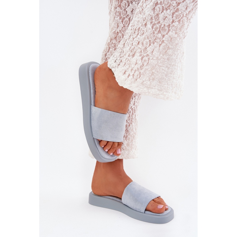 Boto Klapki Damskie Na Platformie Z Eko Zamszu Jasnoniebieskie Jorina