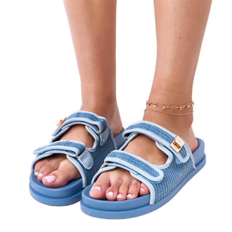 Niebieskie klapki szydełkowe z regulowanymi paskami Kliris