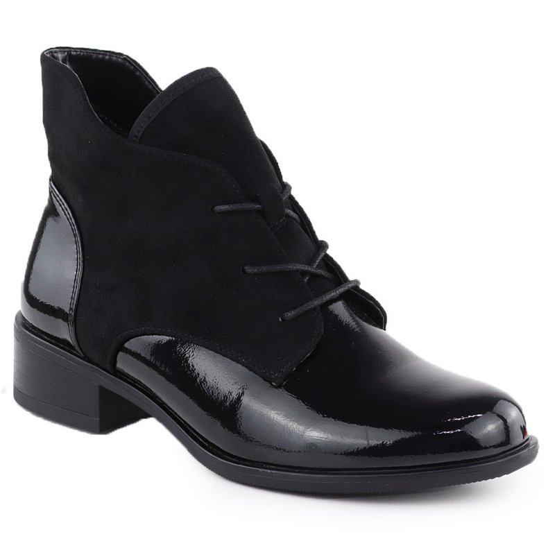 Botki damskie ocieplane lakierowane czarne Jezzi ASA198-15