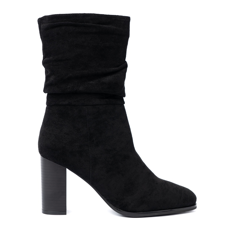Shelvt Czarne botki na słupku z marszczoną cholewką