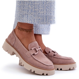 S.Barski Zamszowe Mokasyny Damskie Z Ozdobą D&A TW117 Różowe