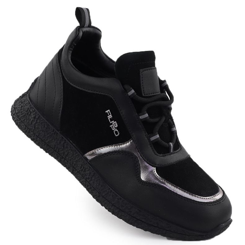 Skórzane półbuty damskie ocieplane na platformie czarne Filippo DP7406