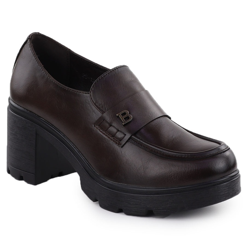 Półbuty mokasyny damskie na klocku brązowe Potocki SZ12700