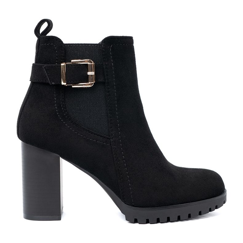 Shelvt Czarne botki na słupku z ozdobną klamrą