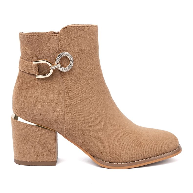 Shelvt Stylowe botki w odcieniu jasnobrązowym ze złotym detalem