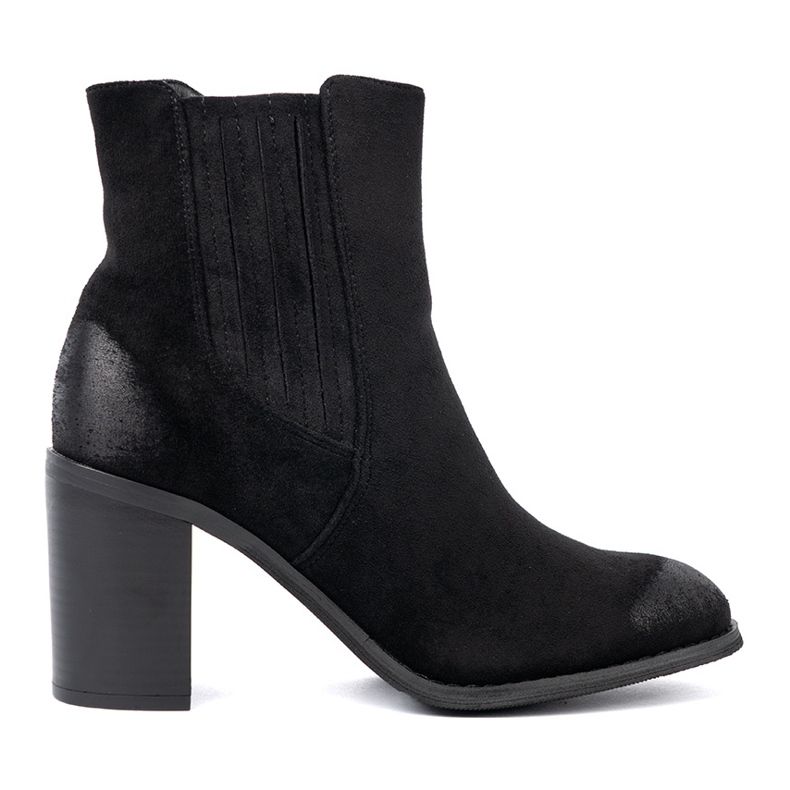 Shelvt Czarne zamszowe botki na wysokim słupku ocieplane