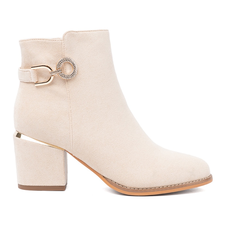Shelvt Jasnobeżowe botki na słupku z ozdobną klamrą