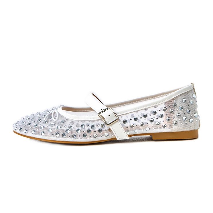 Białe balerinki siateczkowe z kryształkami Elasida