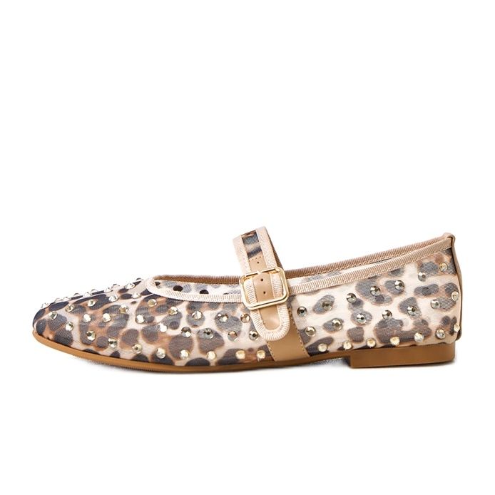 Panterkowe balerinki siateczkowe z kryształkami Malmo brązowe