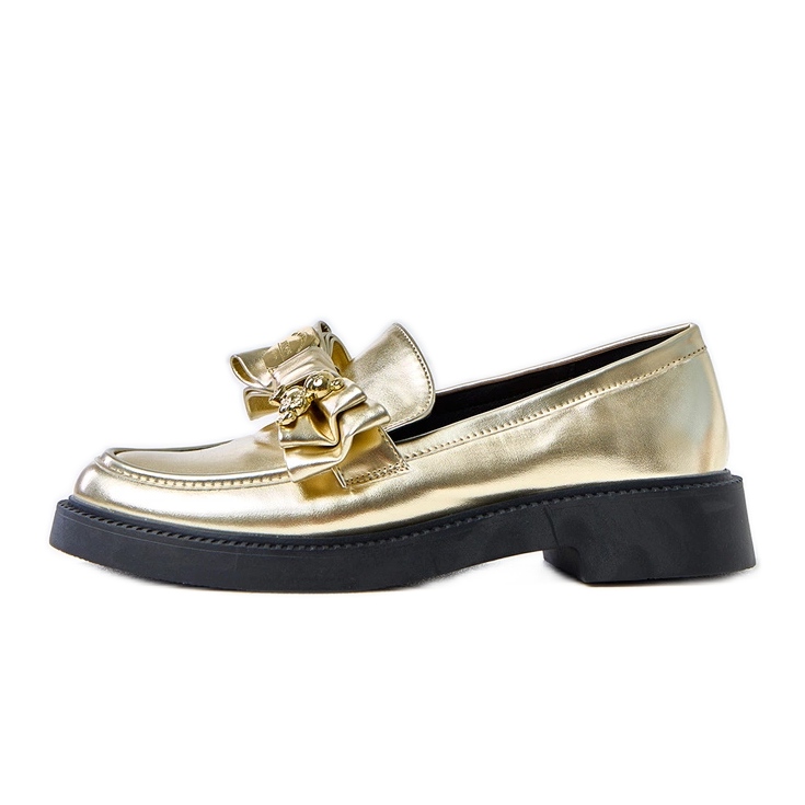 Złote mokasyny z kokardką i misiem Teriwa złoty