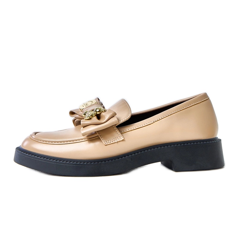 Beżowe mokasyny z kokardką i misiem Teriwa beżowy