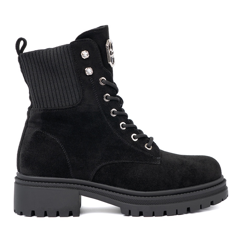 Shelvt Eleganckie czarne workery z błyszczącymi kryształkami