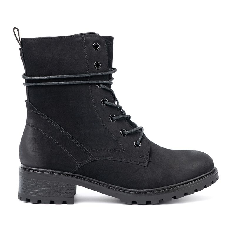 Shelvt Modne czarne workery z ozdobnym sznurowaniem