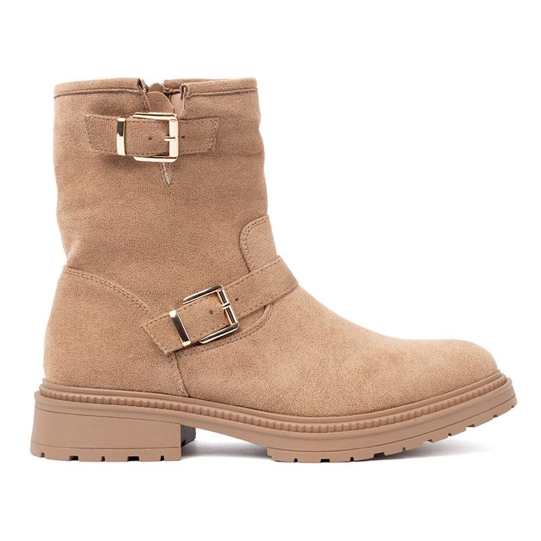 Shelvt Karmelowe botki z ozdobnymi złotymi klamrami