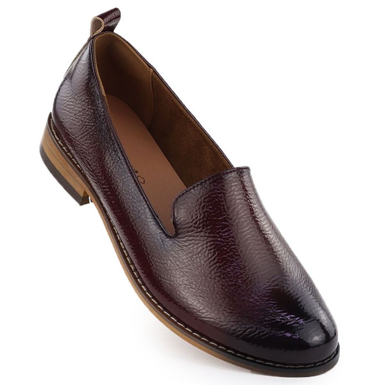 Półbuty damskie lordsy lakierowane bordowe Potocki 19337 czerwone