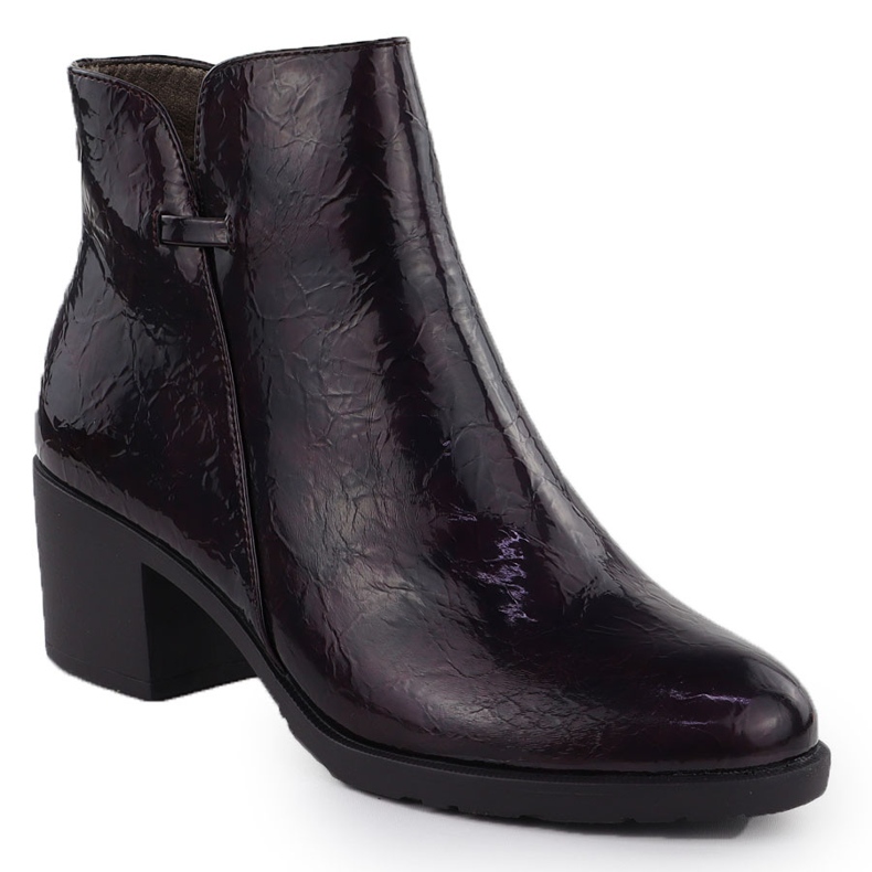 M. DASZYŃSKI Botki lakierowane na klocku damskie burgund M.Daszyński SA128-61