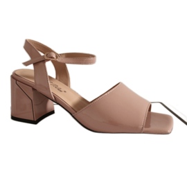 Sandały damskie Angel Blue XT-24048 na obcasie Blady Róż różowe