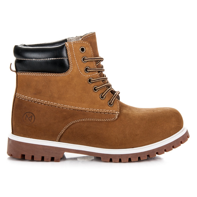 Mckeylor Skórzane traperki brązowe