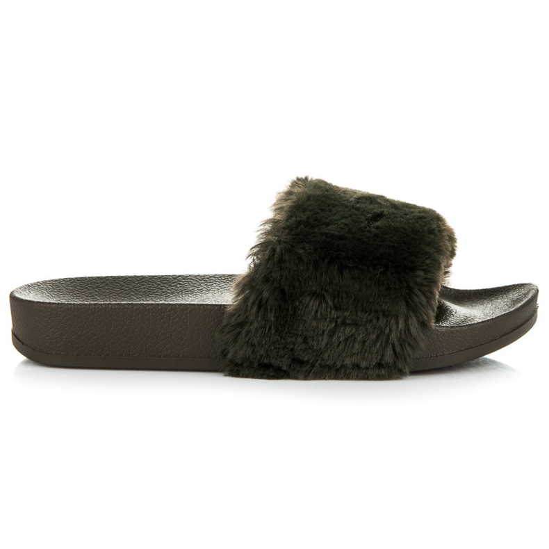 Seastar Oliwkowe klapki z futerkiem zielone