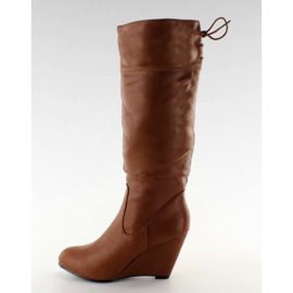 Kozaki koturn TE003 camel brązowe wielokolorowe