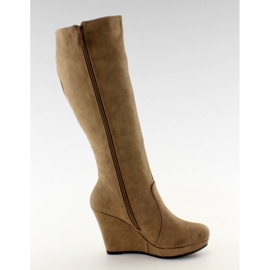 Kozaki gładkie koturn 9515 khaki