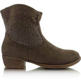 Botki z cyrkoniami 6914 khaki wielokolorowe brązowe