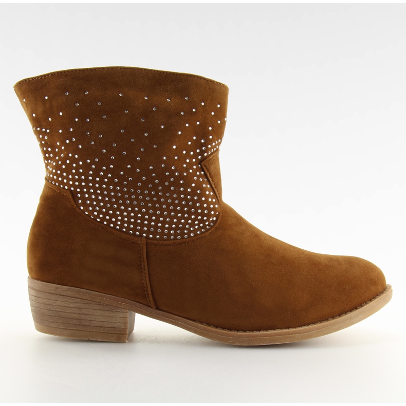 Botki z cyrkoniami 6914 camel brązowe