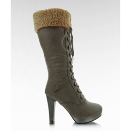 Kozaki na słupku G12400 khaki brązowe wielokolorowe