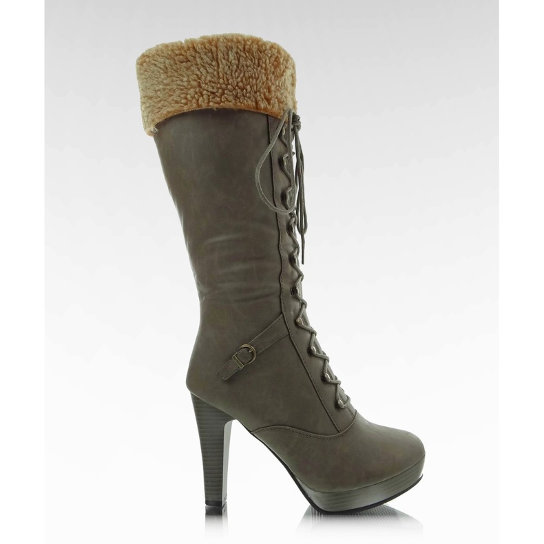 Kozaki na słupku G12400 khaki brązowe wielokolorowe