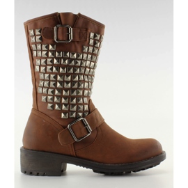 Biker boots B025-2 camel brązowe wielokolorowe