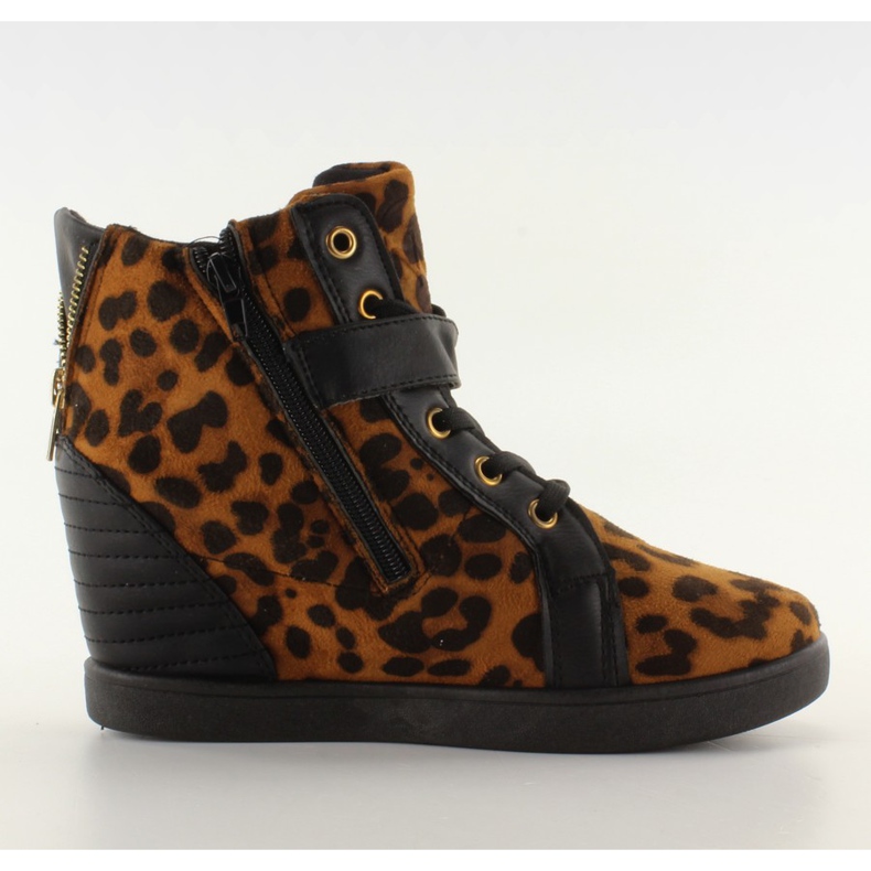 Sneakers na ukrytym koturnie HY1669 leopard czarne brązowe