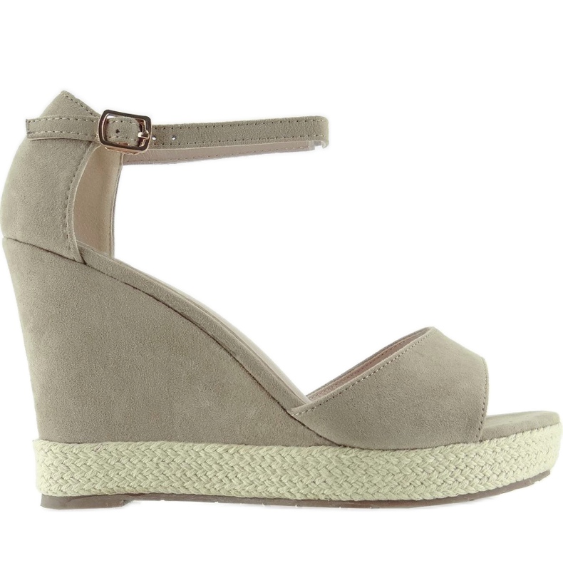 Sandałki na koturnie lniany sznur Apricot brązowe