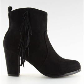 Botki na obcasie z frędzlami JKD-14 Black czarne