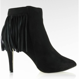 Piękne zamszowe botki z frędzlami czarne