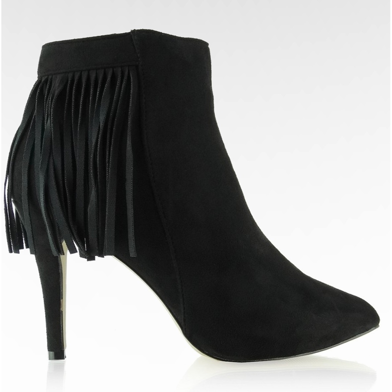 Piękne zamszowe botki z frędzlami czarne