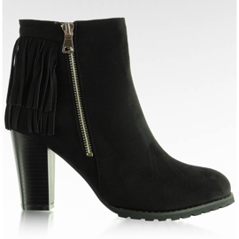 Piękne botki zamsz z frędzlami FR20 Czarny czarne