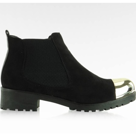 Sztyblety ze złotym noskiem A89387 Czarny czarne