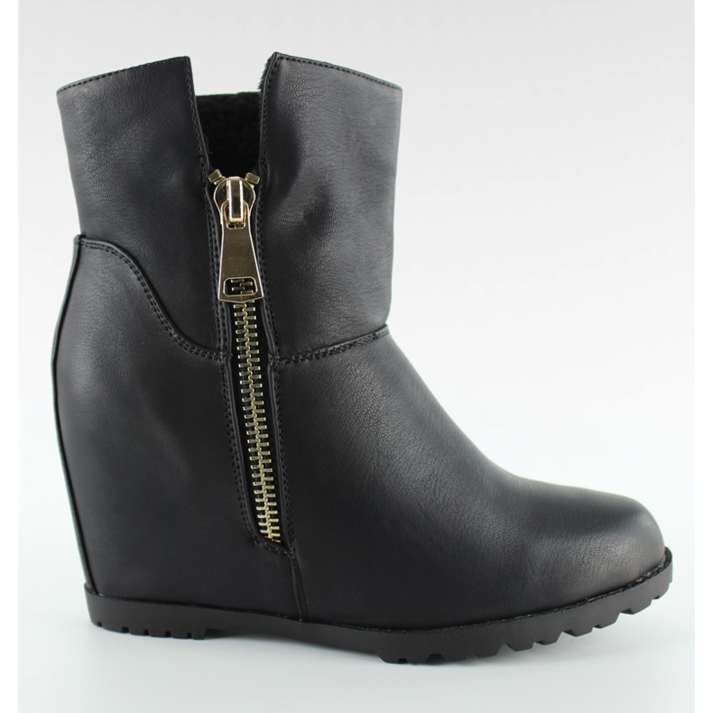 Botki na baranku ukryty koturn EL025 Czarny czarne