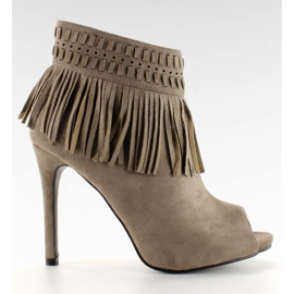 Botki z frędzlami open toe 11016 Khaki