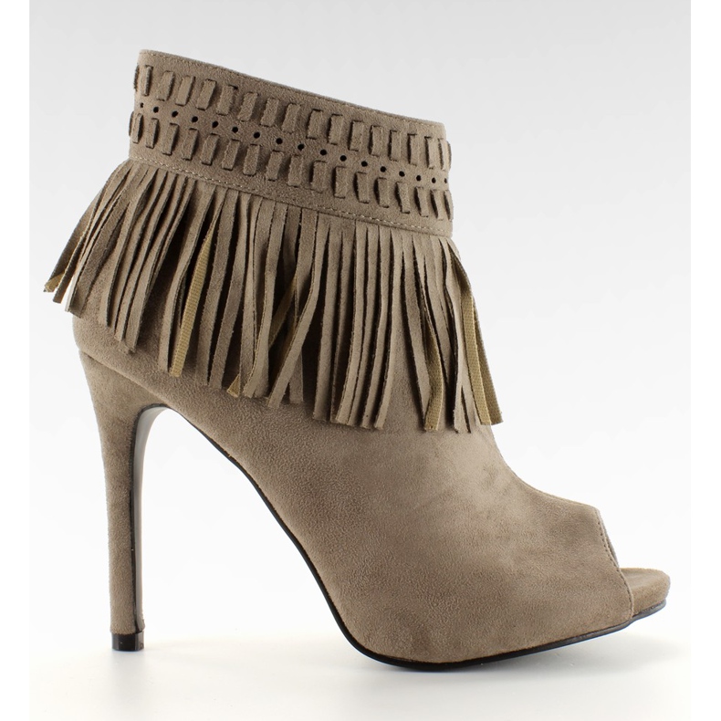 Botki z frędzlami open toe 11016 Khaki
