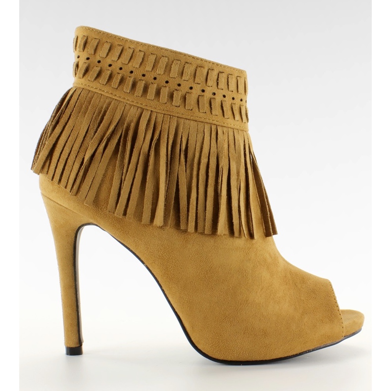 Botki z frędzlami open toe 11016 Camel wielokolorowe