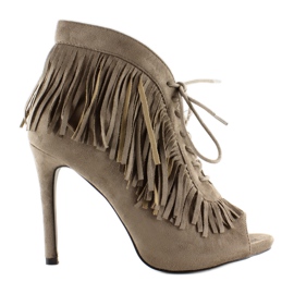 Sznurowane botki open styl boho 11015 Khaki szare