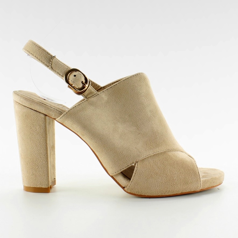 Sandałki na szerokim obcasie M227P Beżowy