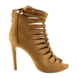 Wiosenne botki open toe zamsz 4018 Ciemny beż brązowe