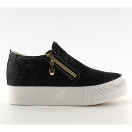 Slip-on jeansowe na koturnie NG621 Black czarne